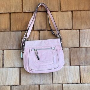 Tignanello Pale Pink Shoulder Bag with Silver Hardware